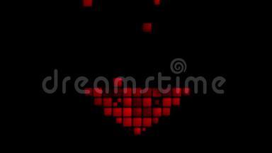 红色心脏几何方块马赛克抽象视频动画